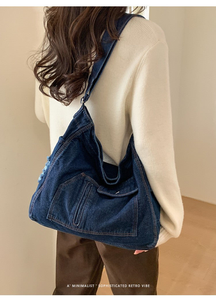 New Denim Shoulder Bag Women Fashion Large Capacity Casual Tote Handle Bag for School Comfortable and Versatile Commute Bag