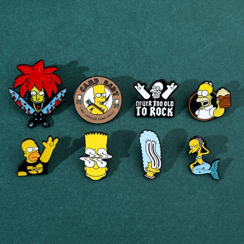 8 Peças The Simpsons Esmalte Pin Desenho Animado Bart Simpson Homer Jay Simpson Broche de Metal Jaqueta Jeans Lapela Joias Brinquedo