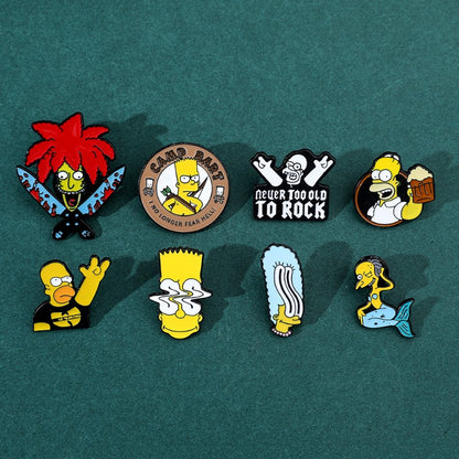 8 Peças The Simpsons Esmalte Pin Desenho Animado Bart Simpson Homer Jay Simpson Broche de Metal Jaqueta Jeans Lapela Joias Brinquedo