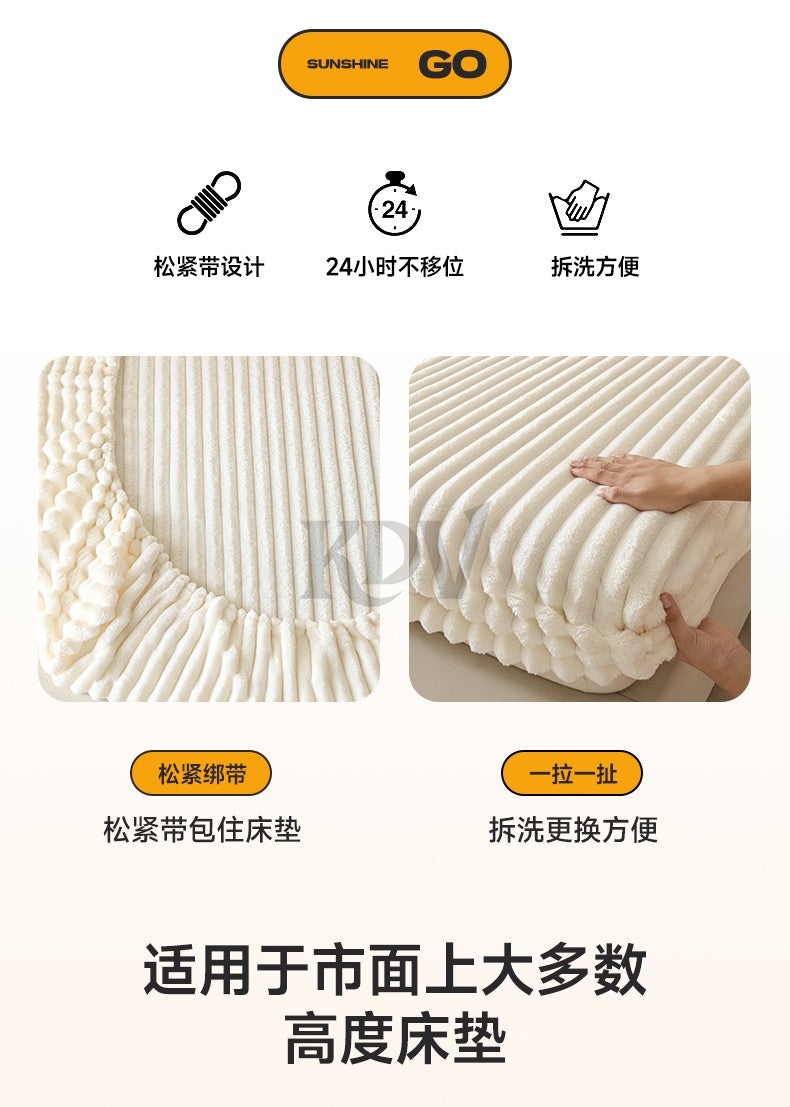 Solid Color Thick Faux Rabbit Fur Mattress Cover Autumn Winter Warm Velvet Mattress Protector Fluffy Soft Plush Fitted Bed Sheet