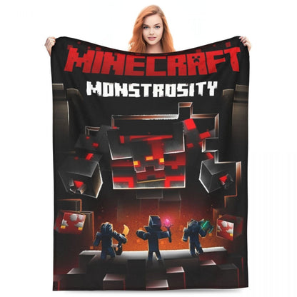 Cartoon Mines Pixel Game Crafts Flannel Blanket Super Warm Throw Blanket for Home Decor Decorative Street Trend Bedspread