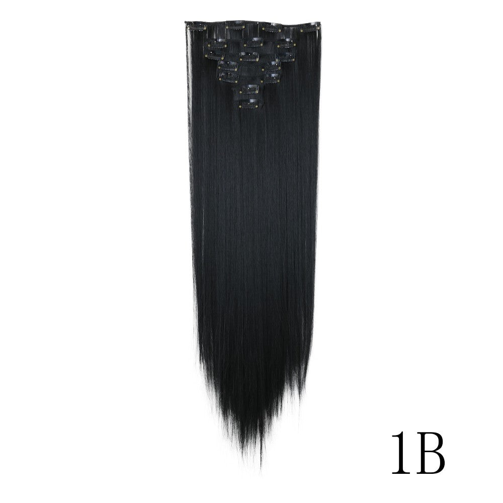 LANSA 7Clips Aplique de Cabelo Sintético Liso Comprido de Encaixe Extensões de Cabelo de Encaixe Cheveux Clipe Fibra Natural de Alta Temperatura Preto Marrom Peça de Cabelo