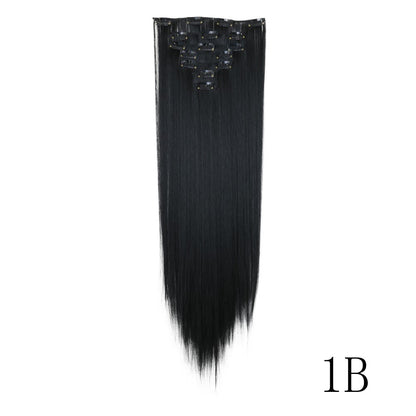LANSA 7Clips Aplique de Cabelo Sintético Liso Comprido de Encaixe Extensões de Cabelo de Encaixe Cheveux Clipe Fibra Natural de Alta Temperatura Preto Marrom Peça de Cabelo