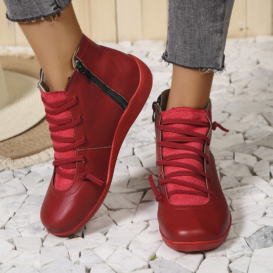 New Women'S Round Toe Flat Zipper Snow Boots Wool Slippers Woman Ankle Boots Women Pu Leather Women Shoes  Zapatos De Mujer