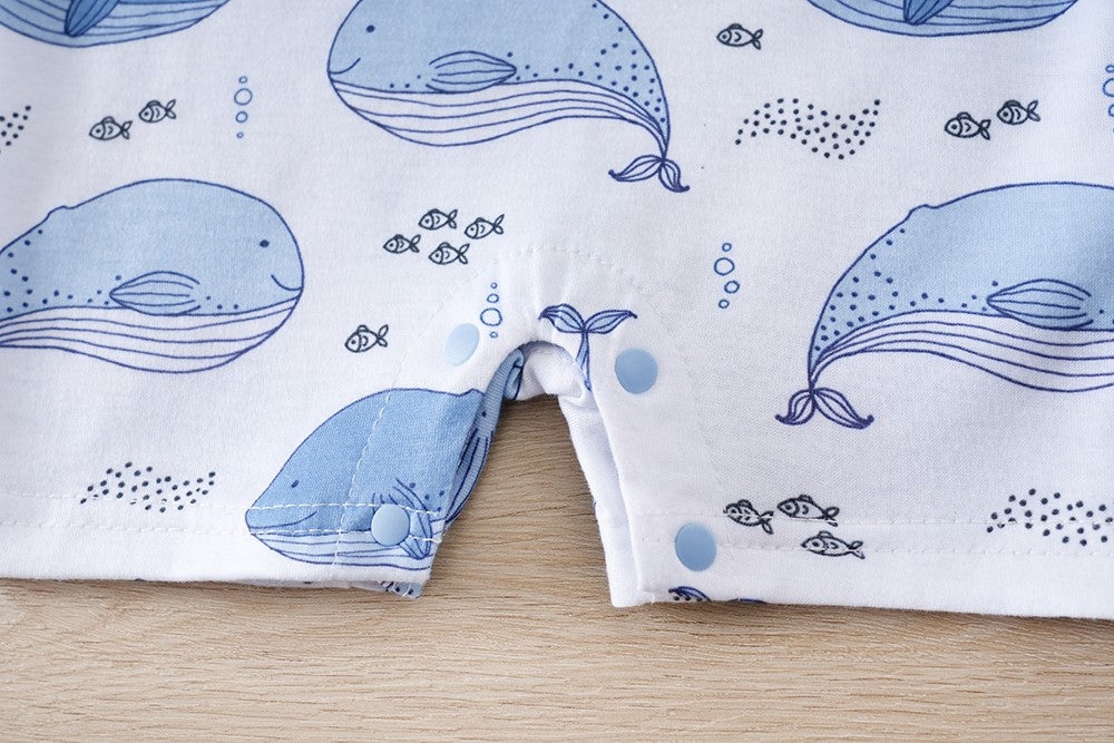 IURNXB Baby Romper Short Sleeve Infant Whale Print Bodysuit Newborn Cartoon Allover Printed Onesie for Boy's Clothing 0-18M