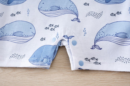 IURNXB Baby Romper Short Sleeve Infant Whale Print Bodysuit Newborn Cartoon Allover Printed Onesie for Boy's Clothing 0-18M