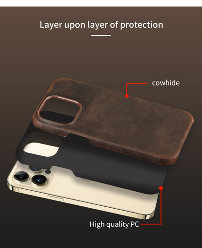 Capa Magsafe para iPhone 15 16 17 Pro Max Air Couro Genuíno Envelhecido Bovino de Grão Integral de Luxo Retrô Capa Magnética