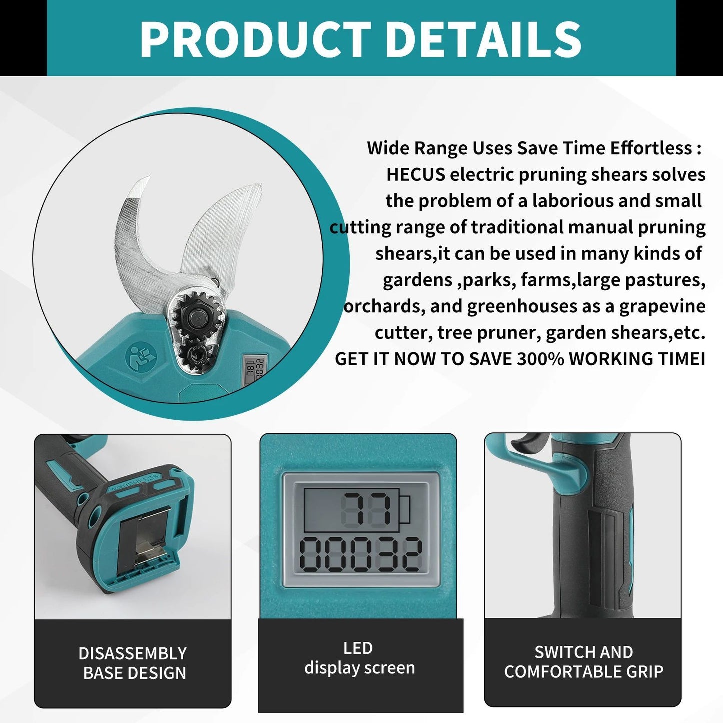 Tesoura de Poda Elétrica a Bateria Makita 18V sem Escovas 45mm Cortador de Galhos 1500W de Alta Potência para Jardim Tesoura de Poda de Árvores Bateria de Íons de Lítio