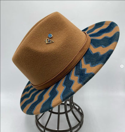Chapéu Fedora Pintado à Mão Masculino e Feminino Chapéu Panamá Moda Primavera Outono com Pena Envolta Chapéu Fedora de Lã com Aba Grande