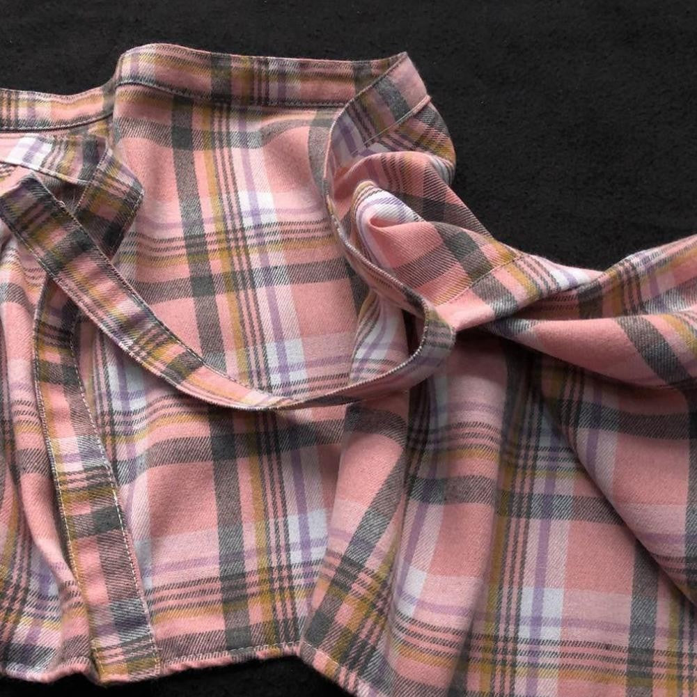 Hip Hop Irregular Men And Women Fake Shirt Hem Plaid Skirt  Y2k Streetwear Harajuku Vintage Sports Street Women Fart Curtain