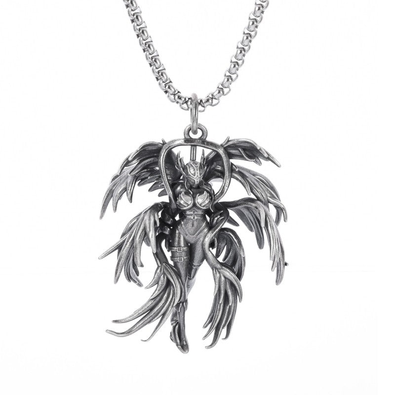 Colar Pingente Menina Bonita Anime Mecha Banhado a Prata Joia da Moda Hip-Hop Rock Punk Presente para Homens e Mulheres