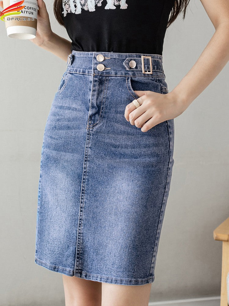 Autumn 2025 Plus Size Skirt For Women High Waist Large Size Slit Black Or Blue Jeans Skirts Korean Fashion Slim Jupe Femme