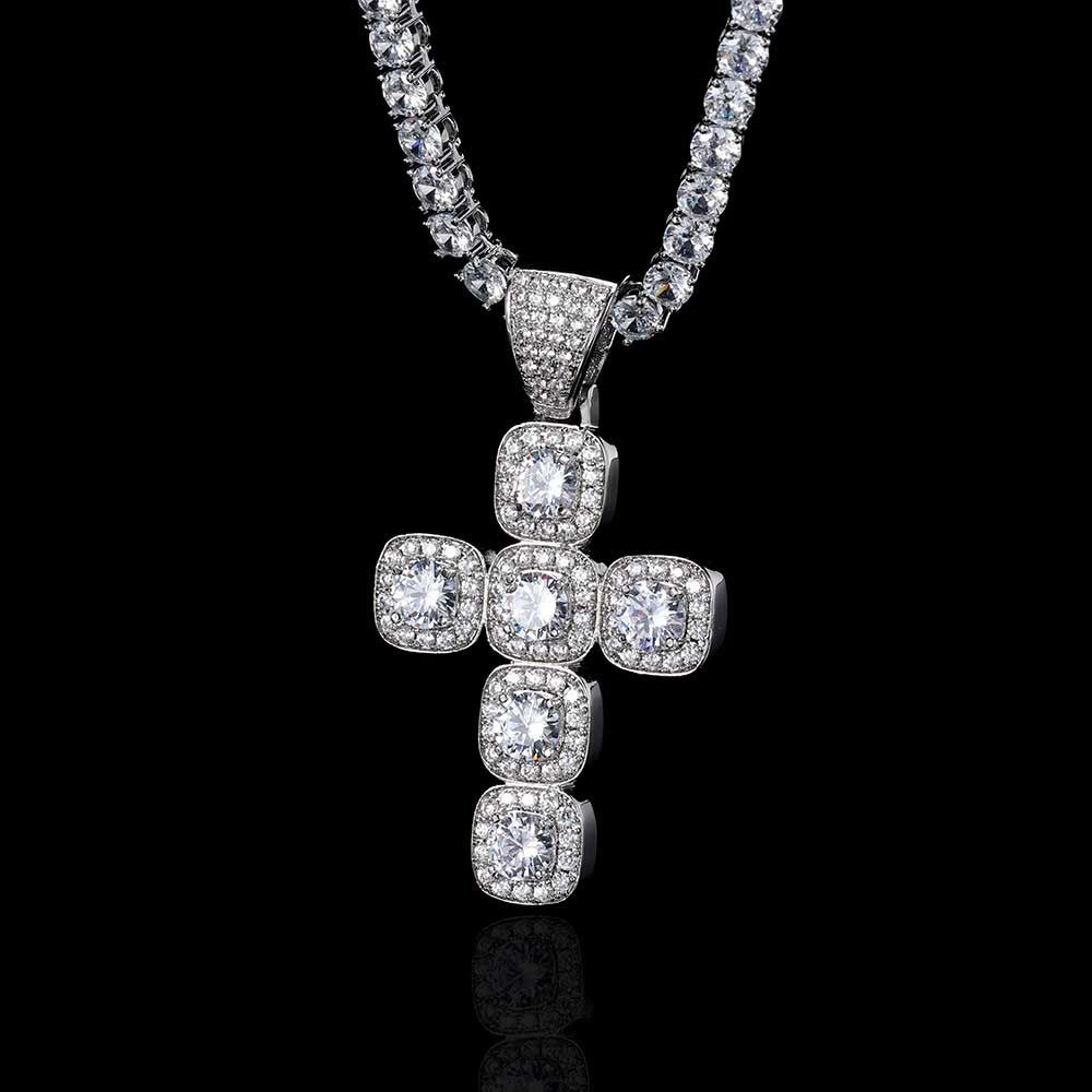 2026 Hip Hop Cross Pendant Necklace for Men 4mm Zircon Tennis Chain Ice Sparkling Necklace for Women Punk Jewelry Fashion Gift