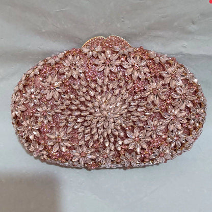 Luxury Women Pink Flower Clutch Bags Stone Evening Bags Bridal Rhinestone Handbags Wedding Clutches Bags Dinner Minaudiere Purse