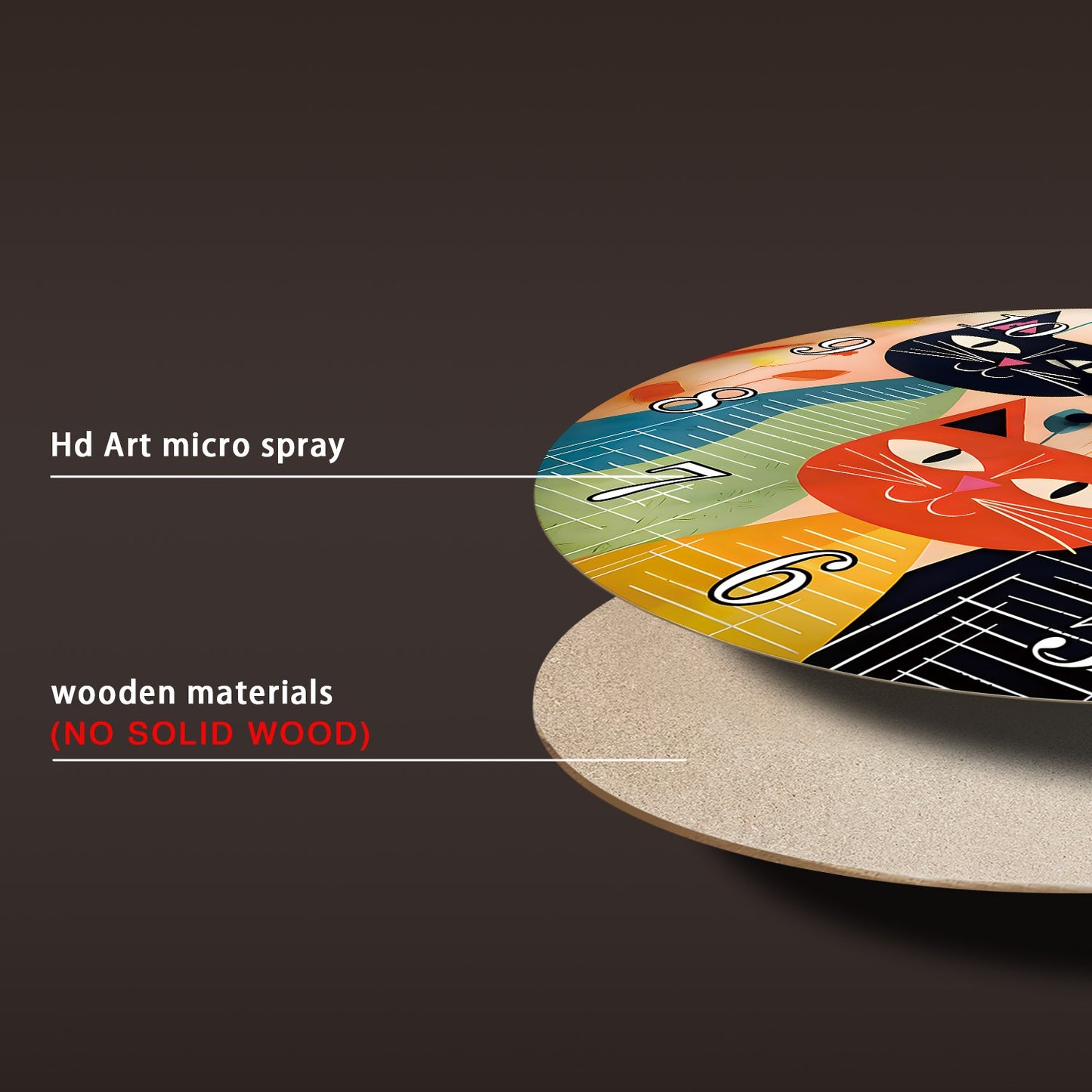 Retro Art Cute Cat Family Wooden Wall Clock Living Room Bedroom Kitchen Home Decoration Wall Clock Silent Quartz Clock Holiday Gift 10 Inch 12 Inch 14 Inch 16inch (No Battery)