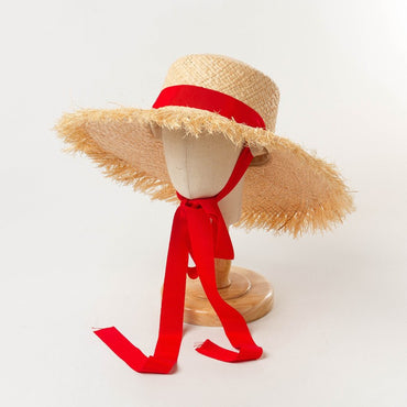 Chapéu de Palha de Ráfia Feminino, Chapéus de Sol de Verão, Fita da Moda para Meninas, 52cm, Infantil, Aba Larga, Proteção UV, Chapéus de Praia para Mulheres