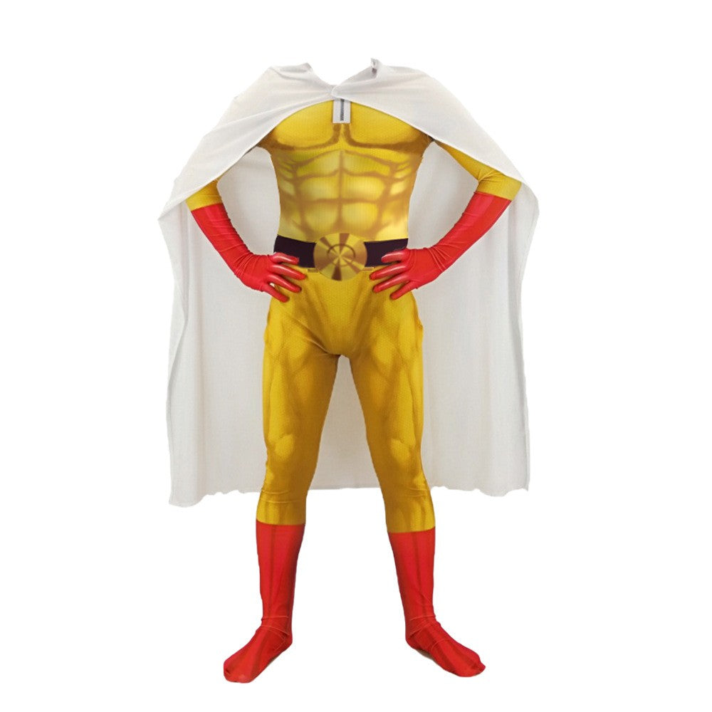 One Punch Man Cosplay Costumes For  Saitama Anime Cosplay Bodysuit Superhero Halloween Jumpsuits Outfits with Cloak Role