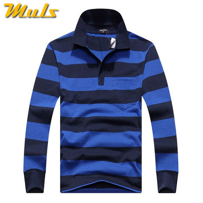 Cotton Polos Men Long Sleeve Mens Polo Shirt Spring Autumn Striped Male Polo Dress Classic Business 2018 Father Gift Drop Ship