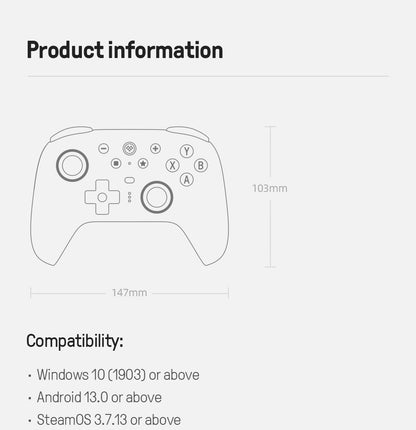 8BitDo Ultimate 2 Wireless Gaming Controller for PC & Android with TMR Joysticks, Switchable Triggers, Motion Control, 8Speed