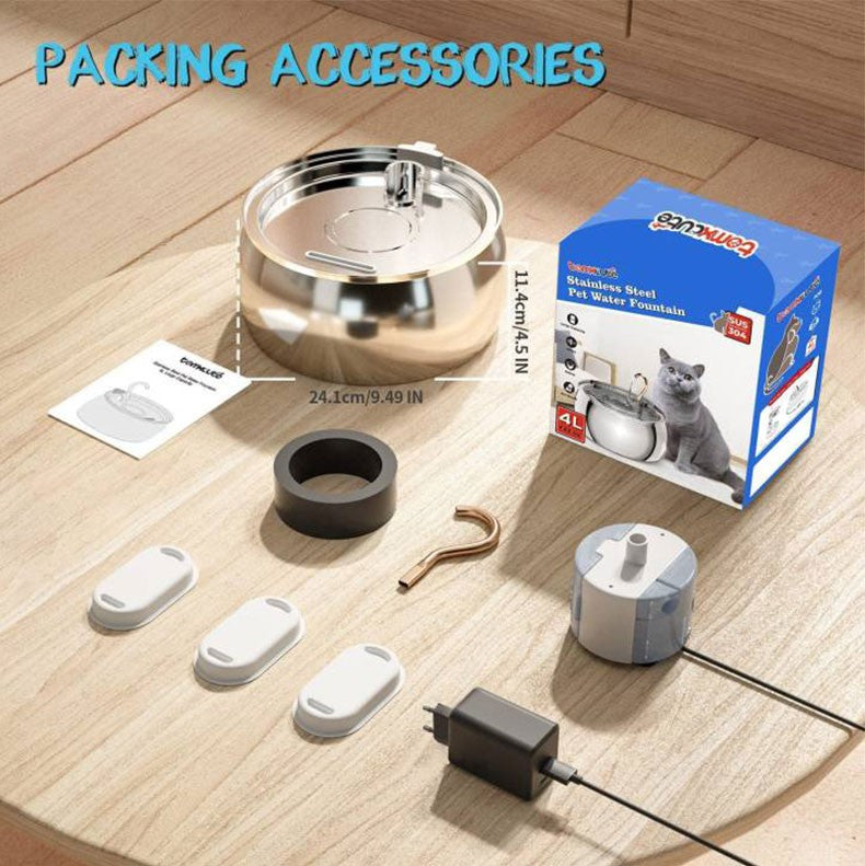 Bebedouro Inteligente para Pets, Fonte de Aço Inoxidável, Bebedouro Automático com Circulação para Gatos, Alimentador Silencioso 4L, Pescoço de Cisne