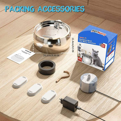 Bebedouro Inteligente para Pets, Fonte de Aço Inoxidável, Bebedouro Automático com Circulação para Gatos, Alimentador Silencioso 4L, Pescoço de Cisne