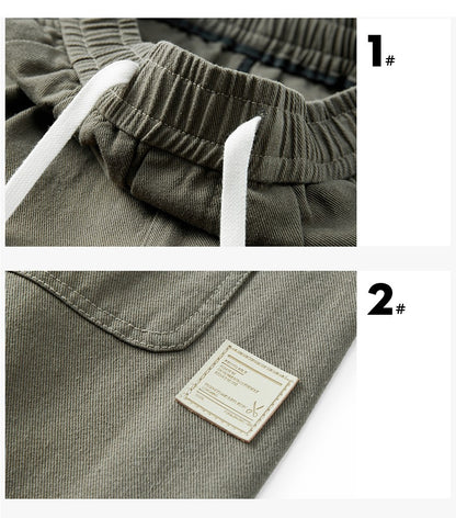 100% Cotton Men's Loose Wide Leg Pants Elastic Waist Fashion ArmyGreen Khaki Korean Streetwear Autumn Straight Trousers