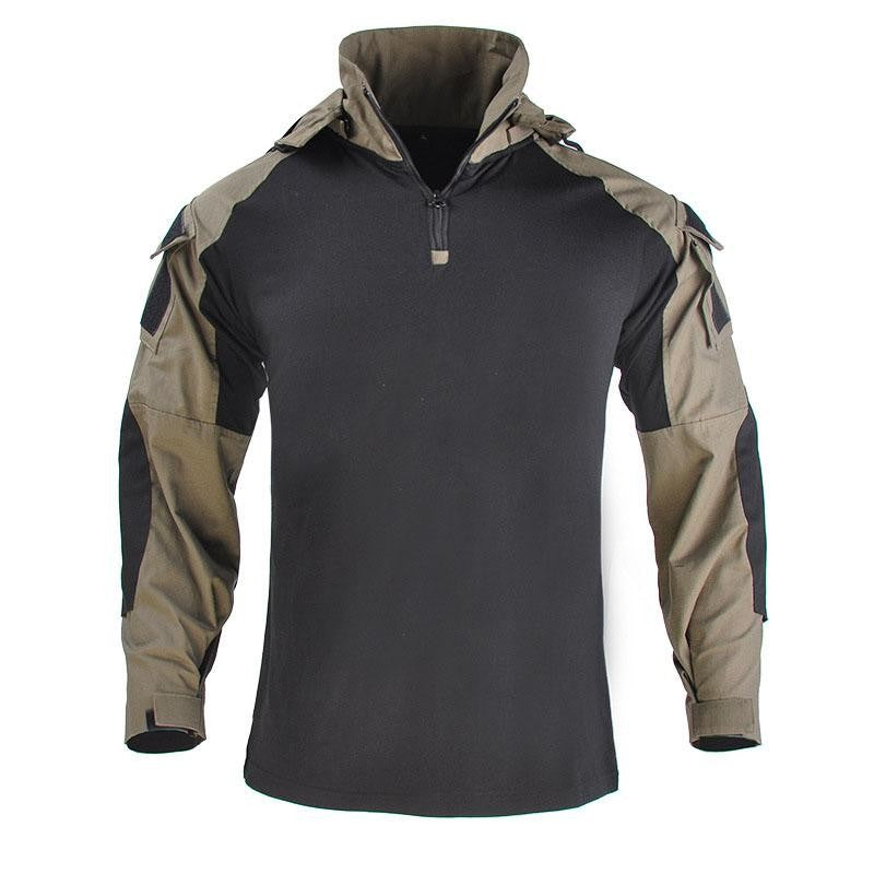 Men Outdoor Hooded Collar Shirt Tactics Hiking Combat T-Shirt Men Tactical Shirts Airsoft Paintball Camping Hunting Clothing
