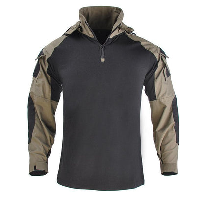 Men Outdoor Hooded Collar Shirt Tactics Hiking Combat T-Shirt Men Tactical Shirts Airsoft Paintball Camping Hunting Clothing