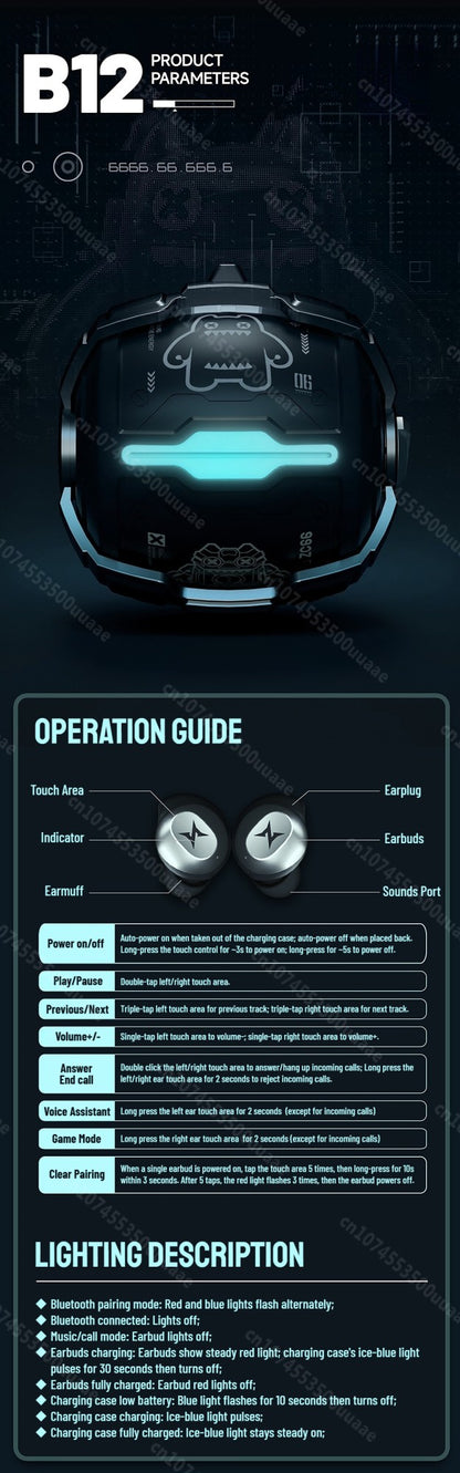 Zombiescat B12 TWS Wireless Earbuds Invisible in-Ear Bluetooth 5.4 Earphones Rotating Flip-Top Design Bluetooth Sports Headphone