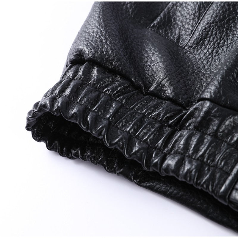 Street Stand Collar Women's Leather Jacket Loose Long Sleeve Zipper Pockets Chic Female Coats 2025 Autumn Winter Lady Outerwear