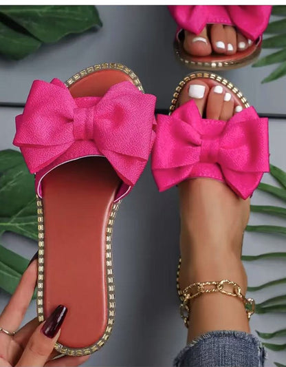 Women's Sandals Sweet Bow Summer Shoes Women Flat Sandals Inddor Outdoor Slippers Women 2025 New Sandals Summer Footwear Female