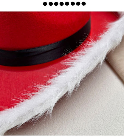 Red Christmas Cowboy Hat with Feather & Gold Buckle, Western Party Hat for Women Men, Floppy French Jazz Cap for Xmas