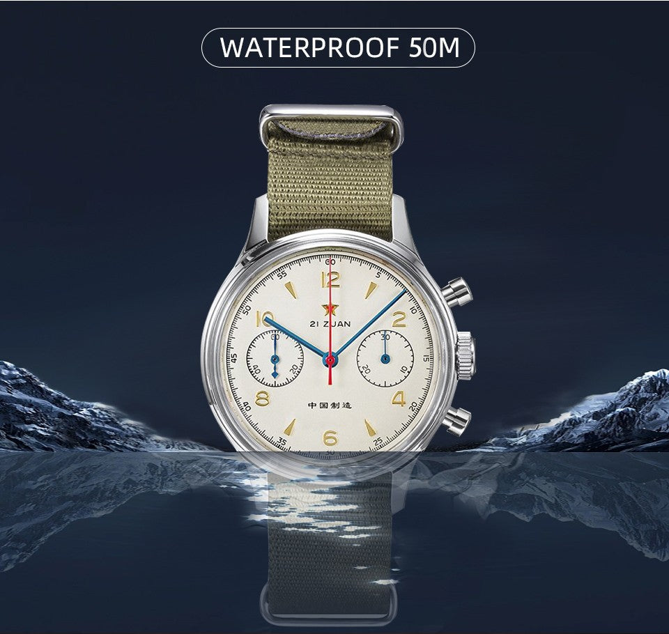 RED STAR 38mm Men's 1963 Chronograph Mechanical Watch Pilot with Seagull Movement ST1901 Air Force Aviation Sapphire Goose 40mm