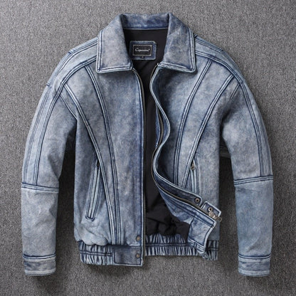 2025 New Luxury Unisex Cowhide Jacket - Short Cut Relaxed Fit Leather Biker Style Coat