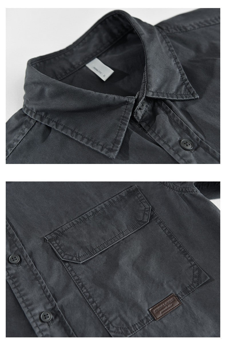 Summer Short Sleeve Cargo Shirts For Men American Work Attire Retro Absorbent Pure Cotton Shirt Double Chest Pockets