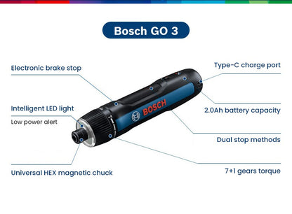 Bosch Parafusadeira Elétrica GO2 GO3 USB Recarregável Multifuncional Furadeira Manual Sem Fio Ferramentas Elétricas Manutenção Doméstica Reparo