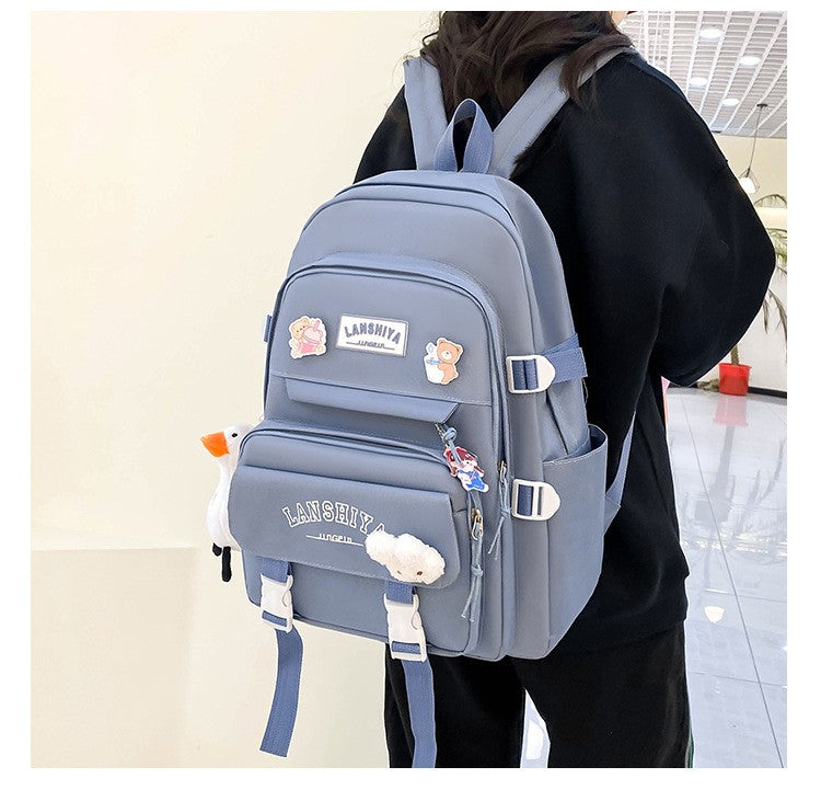 5-piece Set of Free Pendants Forest Style Korean Version Casual Harajuku Student Backpack for High School Girls Large Capacity