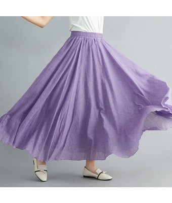 new 2020 Women Linen Cotton Long Skirts Elastic Waist Pleated Maxi Skirts Beach Boho Vintage Summer Skirts Faldas Saia