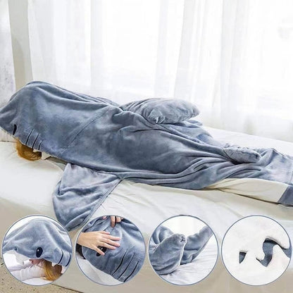 Shark Sleeping Bag Shawl Hooded Flannel Blanket Homewear Clothes Cartoon Pajamas Office Nap Animal Jumpsuit  For Children Adult