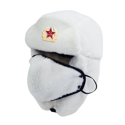 Unissex Soviético Emblema Chapéu Lei Feng Pelo Sintético de Coelho Quente à Prova de Vento com Abas de Orelha Inverno Ciclismo ao Ar Livre Estilo Russo Tempo Frio?