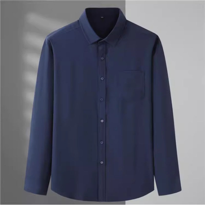 Spring and Autumn Large Size 15XL Men's Long-sleeved Shirt Fat High Elastic Solid Color Shirt 12XL 11XL 10XL 9XL 8XL 7XL 200kg