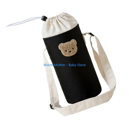 Portable Baby Bottle Carrying Case Storage Bag for Easy Feeding Water Cup Organiser with Lovely Bear Embroidery 57QE