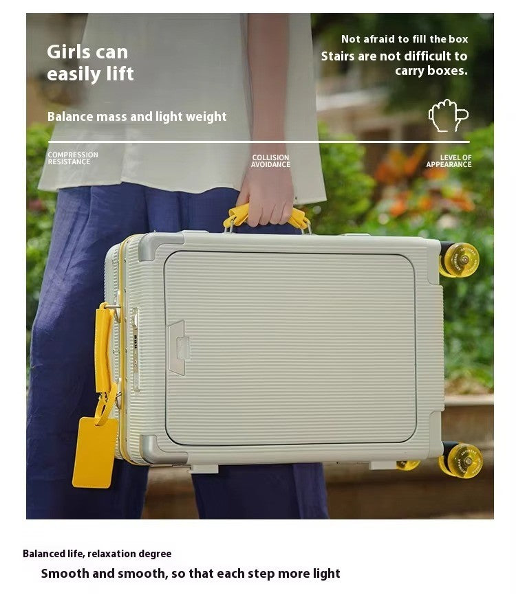 Front Opening Luggage High Quality PC Aluminium Frame Suitcase Wide Handle Carry on Travel Luggage With Laptop USB Charger Port