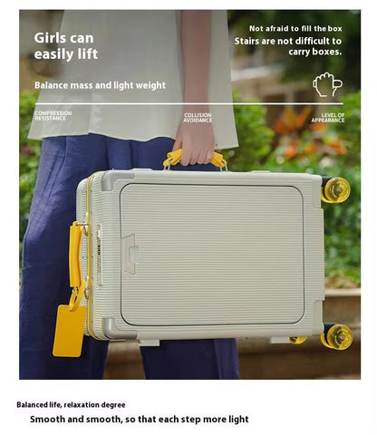 Front Opening Luggage High Quality PC Aluminium Frame Suitcase Wide Handle Carry on Travel Luggage With Laptop USB Charger Port