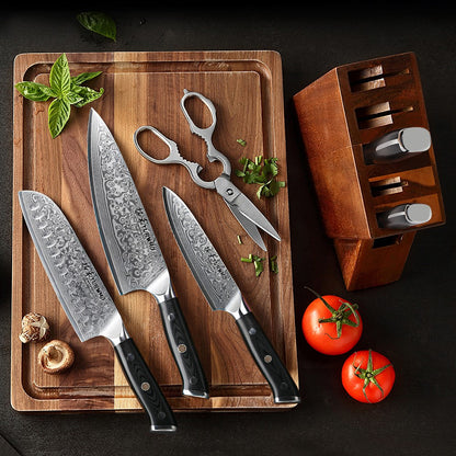 TURWHO Melhores Utensílios de Cozinha de 1 ou 7 Peças, Conjunto Profissional de Aço Damasco de 67 Camadas Com Excelente Bloco de Facas de Madeira de Acácia