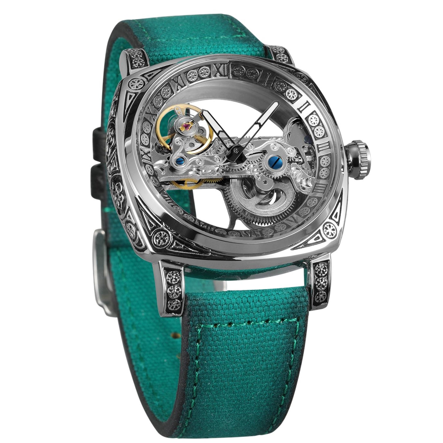 FORSINING High-end Luxury Gold Skeleton Mechanical Man Watch Automatic Movement Clock Stainless Steel Male Bronze Wrist Watches