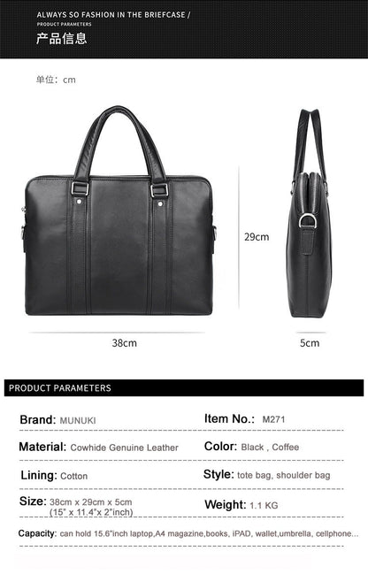 Luxury Genuine Leather Briefcase Men Leather Business Bag 15.6" Laptop Bag 14 Male Office Bag Document File Case Shoulder Bag