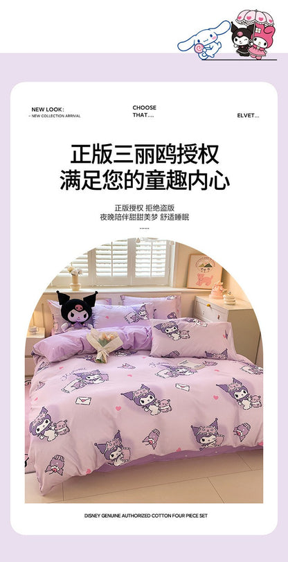 New Sanrio Hello Kitty Bedding Set Cotton Kuromi Melody Bedding Double Pillowcase Bed Linens Girl Dorm Bedclothes Home Textile