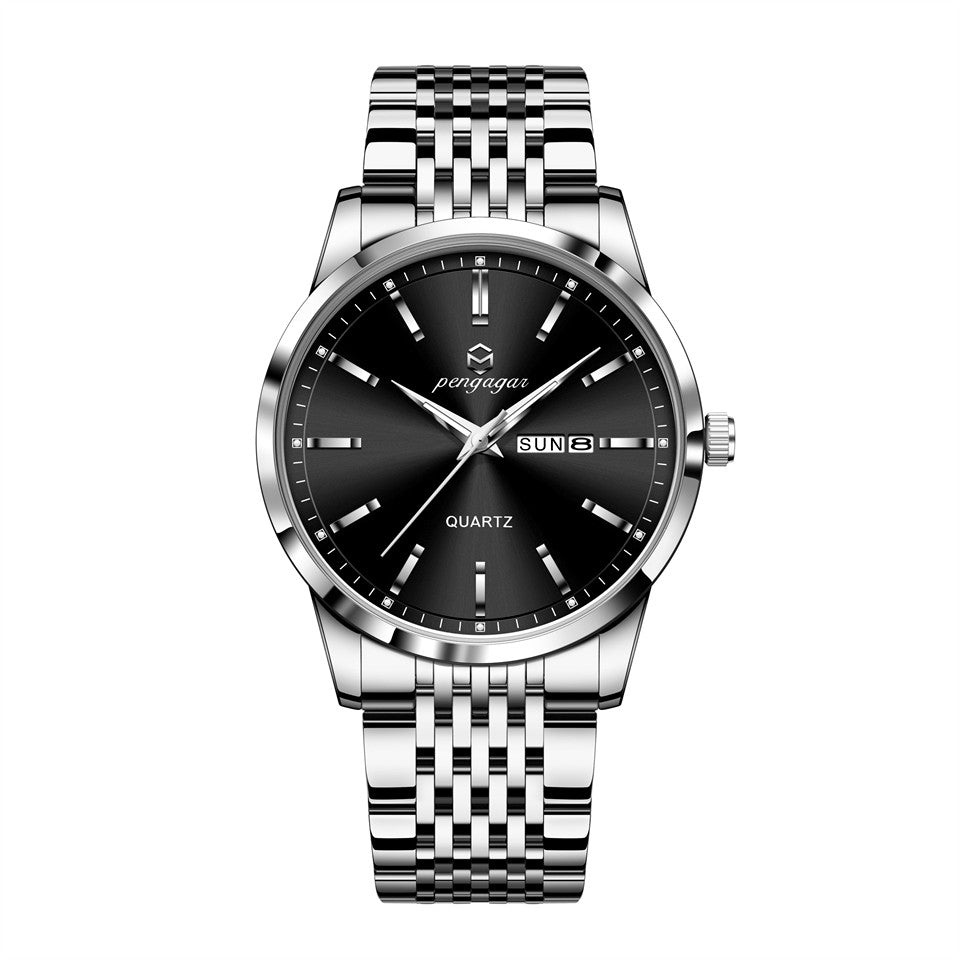 PENGAGAR Luxury Watch For Man Waterproof Luminous Date Week Stainless Steel Men Watch Casual Quartz Men's Watches Male Clock+box