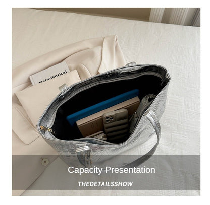 Fashion Casual Women Shoulder Bags Silver Gold Black Crocodile Handbag PU Leather Female Big Tote Bag Ladies Hand Bags Sac